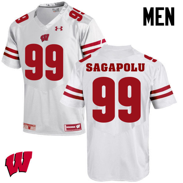 Men Wisconsin Badgers #65 Olive Sagapolu College Football Jerseys-White - Click Image to Close